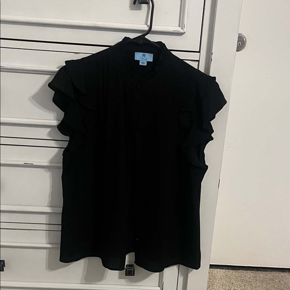 CeCe Black Ruffle Sleeve Blouse